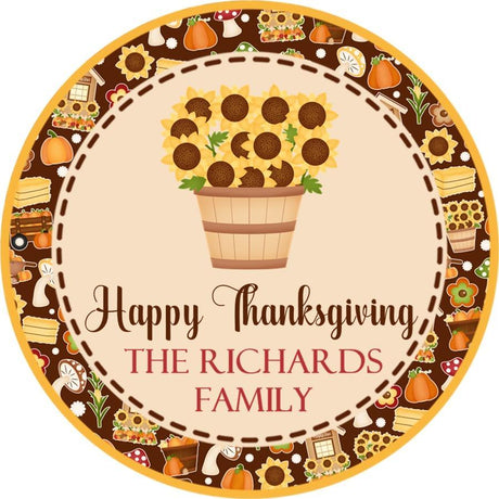 Thanksgiving sunflower basket sticker with fall harvest design