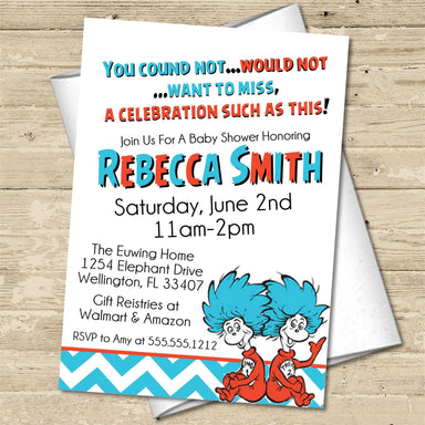Thing 1 & Thing 2 Twins Baby Shower Invitations