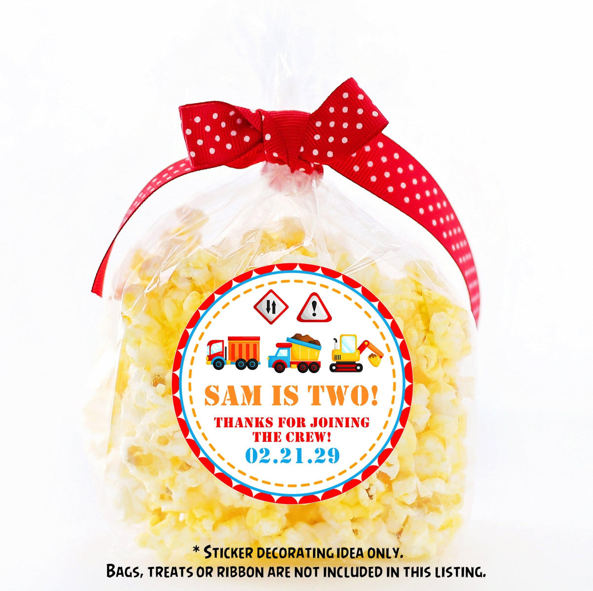 Toddler and young boys construction party favor sticker design