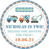 Toddler construction party favor sticker personalized
