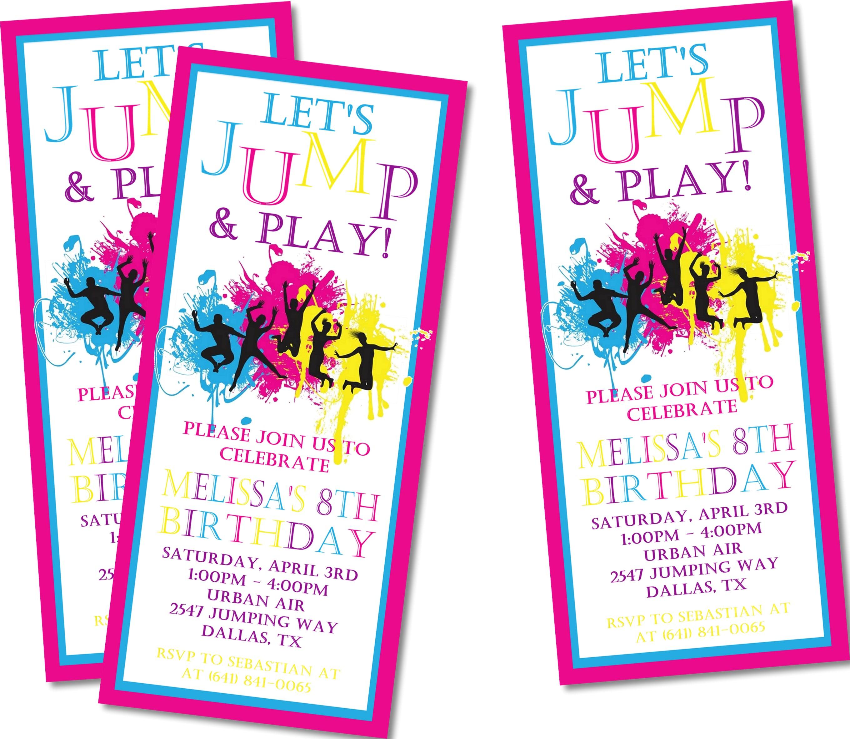Trampoline Park Birthday Party Ticket Invitations