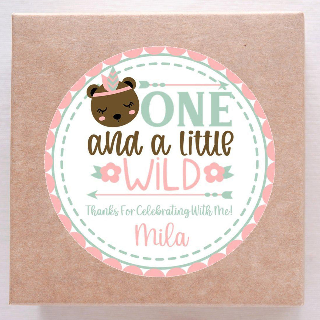 Tribal bear One and a Little Wild birthday sticker