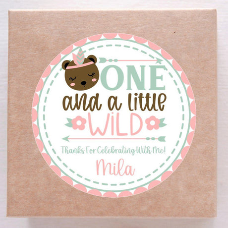 Tribal bear One and a Little Wild birthday sticker