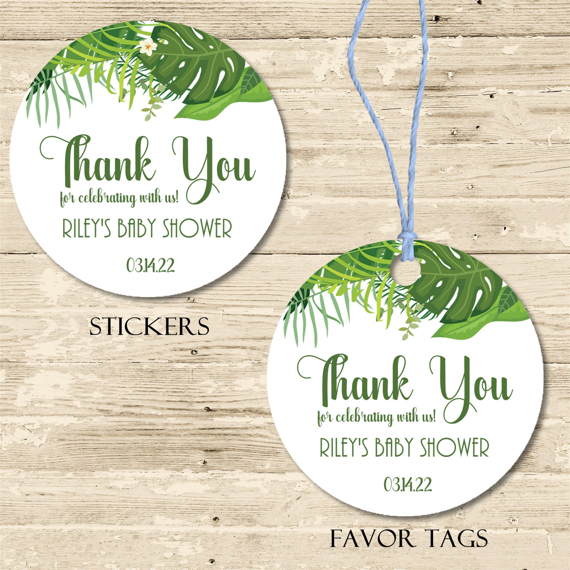 Tropical Leaf Baby Shower Stickers Or Favor Tags