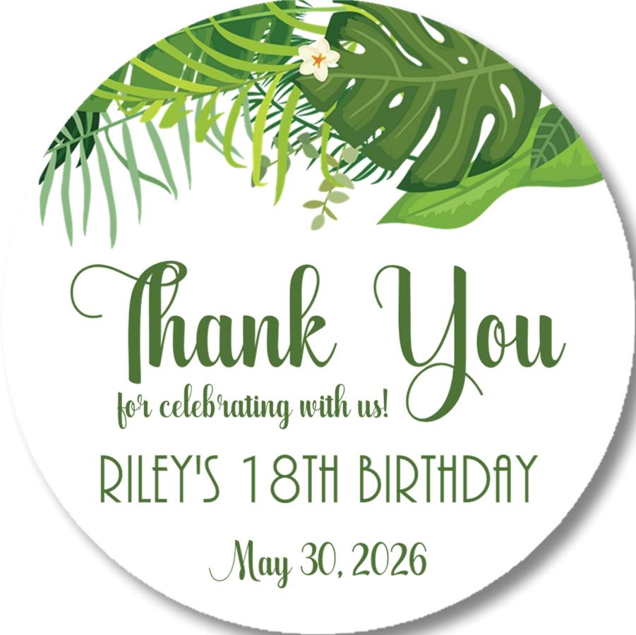 Tropical Leaf Birthday Party Stickers Or Favor Tags
