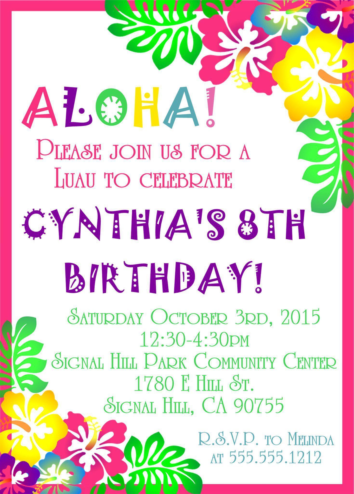 Tropical Luau Birthday Party Invitations