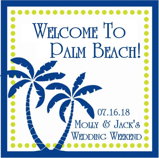 Tropical beach palm tree wedding favor stickers