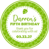 Tropical green leaf birthday sticker personalized for party favors