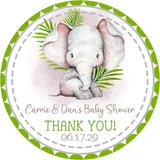 Tropical safari elephant baby shower stickers – green jungle design