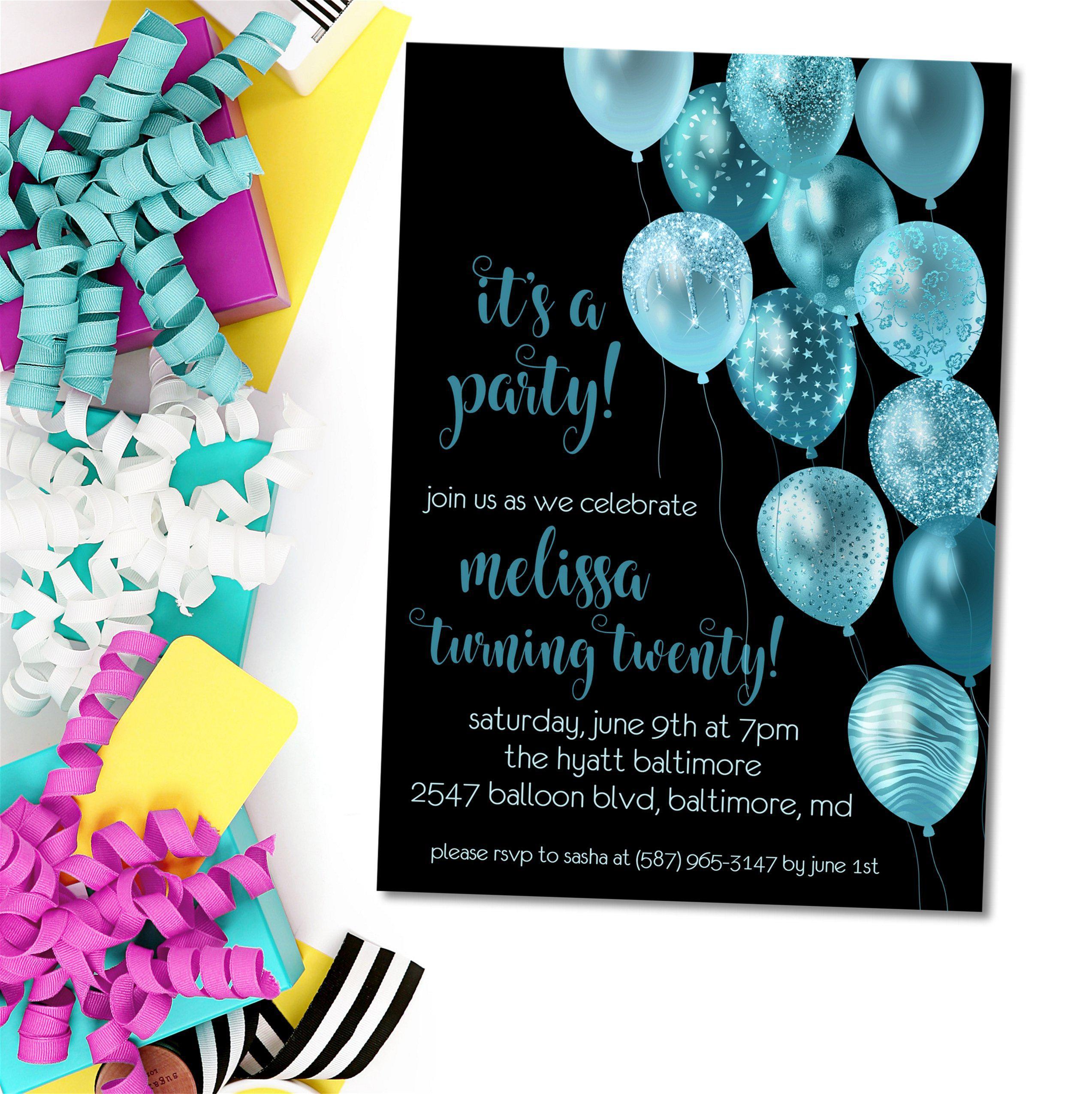 turquoise birthday invitations