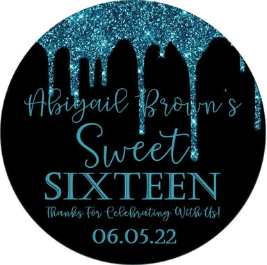 Turquoise And Black Sweet 16 Stickers Or Favor Tags