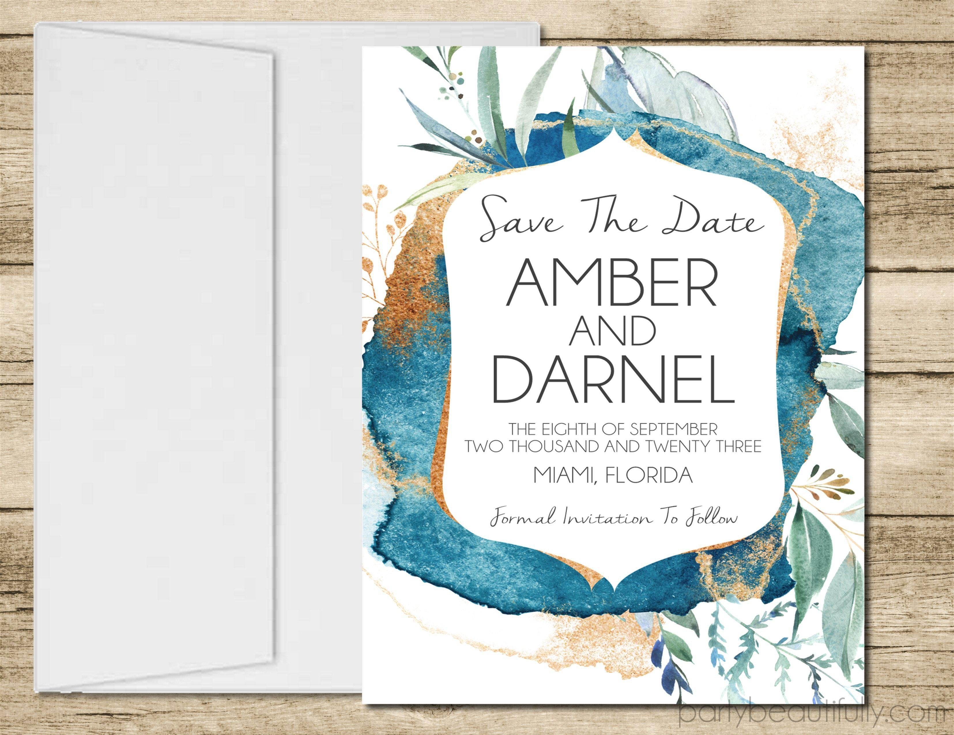 Turquoise And Gold Wedding Save The Date Cards