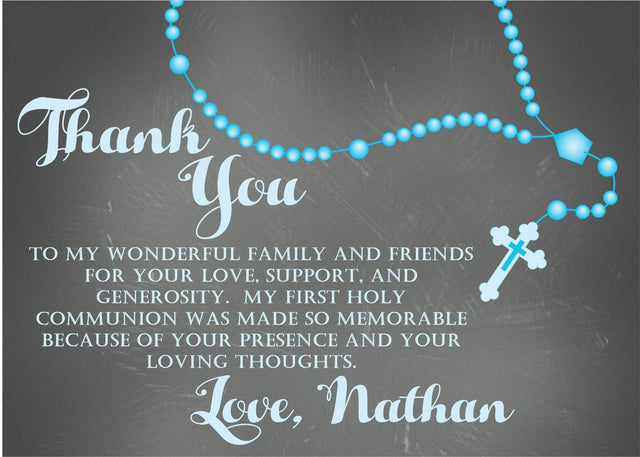 Turquoise First Communion Thank You Cards
