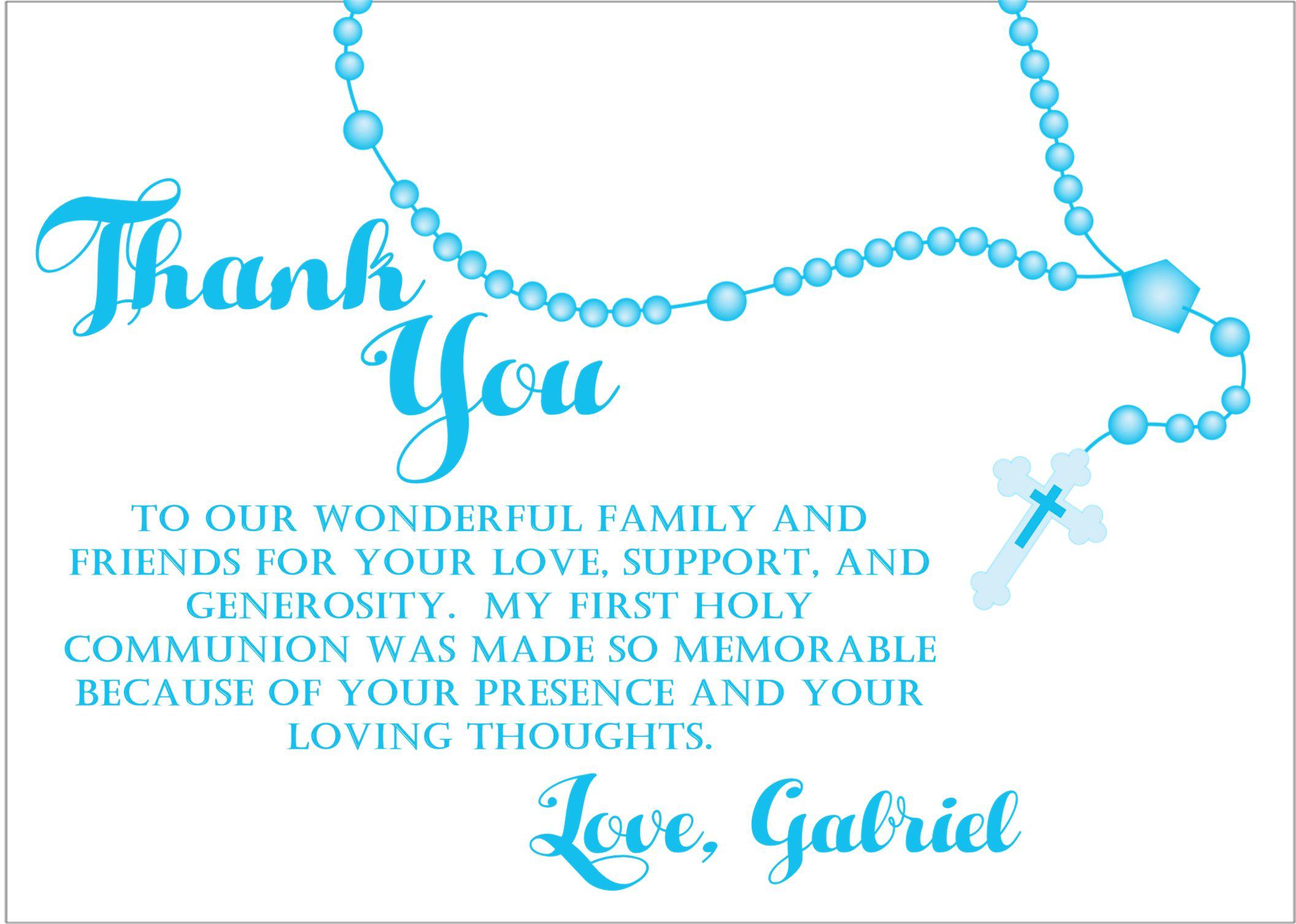 Turquoise First Communion Thank You Cards