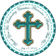 Turquoise and gold cross baptism sticker for favors