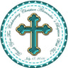 Turquoise and gold cross baptism sticker for favors