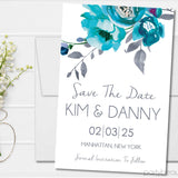 Turquoise grey save the date cards