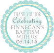 Turquoise scalloped baptism sticker with teal border and thank you wording