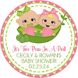 Twin baby girl pea pod sticker with pink scalloped border