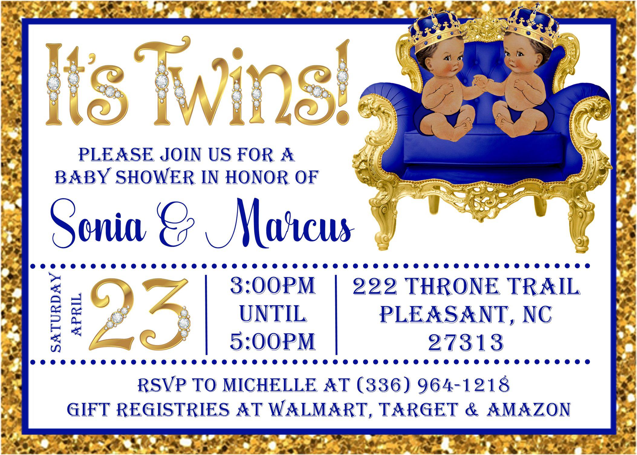 Blue & Gold Royalty Theme Invitations 5 x 7 Cardstock 100#