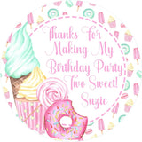 Two Sweet birthday sticker with pastel dessert theme