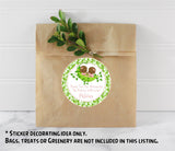 Two peas in a pod favor sticker featuring brown-skinned twin girls