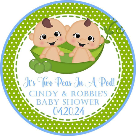 Two peas in a pod twin boys thank-you label