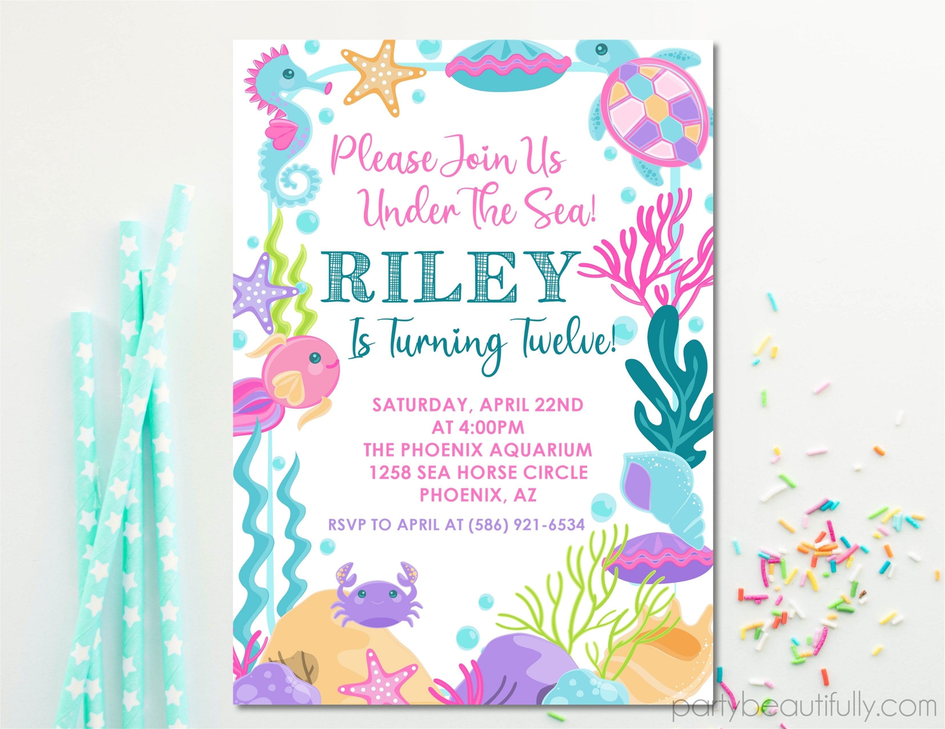 Under The Sea Birthday Party Invitations