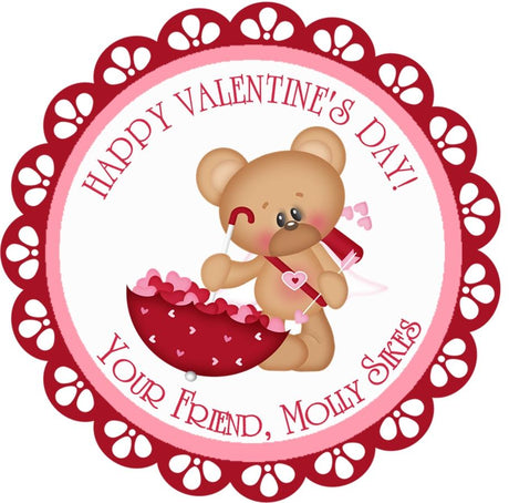 Valentine bear with umbrella personalized sticker