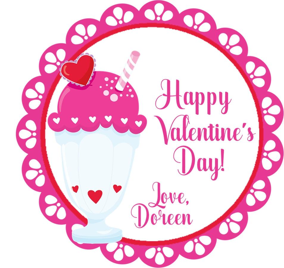 Valentine dessert treat label in pink with hearts