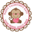 Valentine monkey holding a pink heart personalized sticker