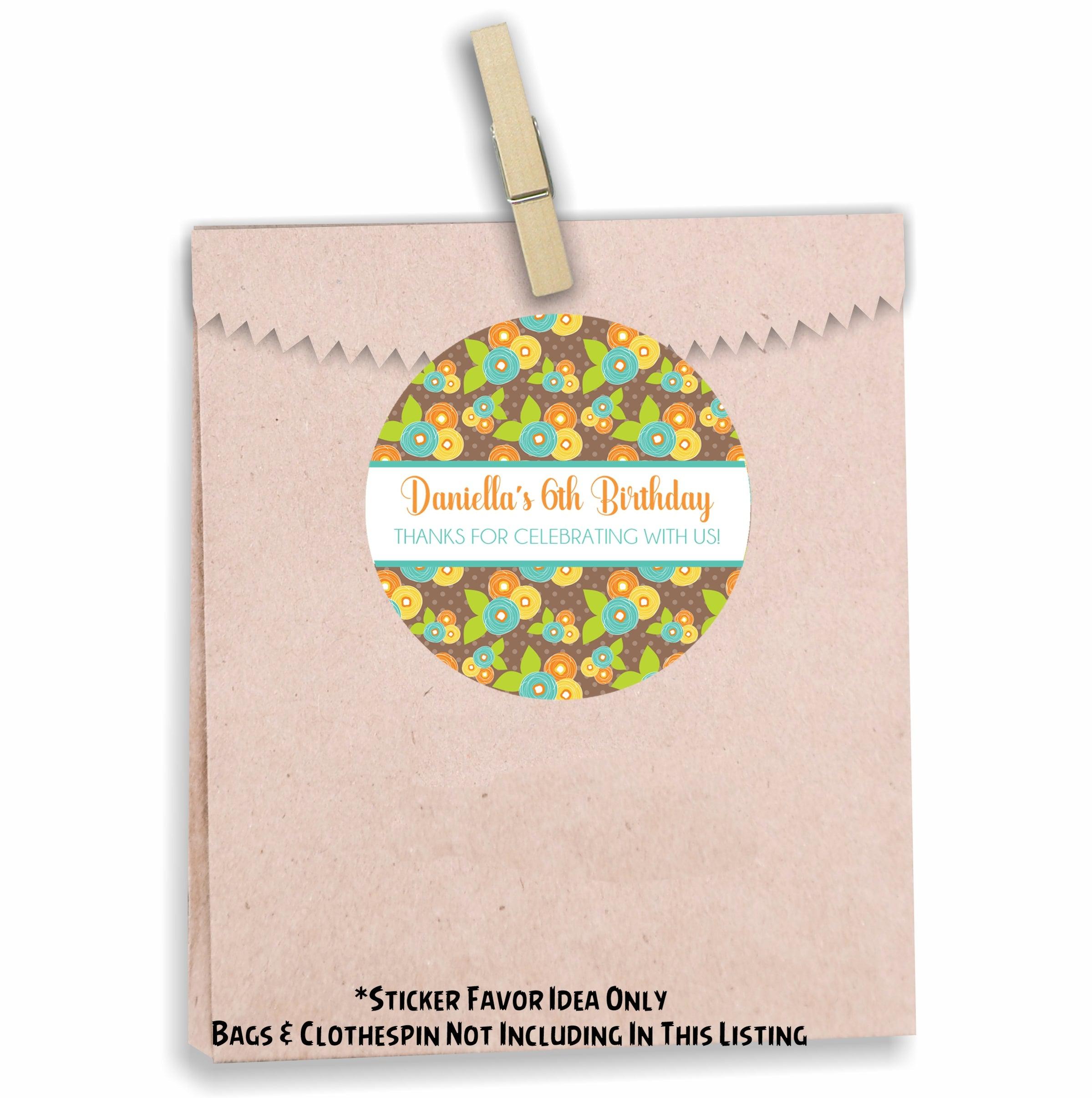 Vintage Floral Birthday Party Stickers Or Favor Tags