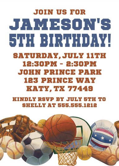 Vintage Sports Birthday Party Invitations