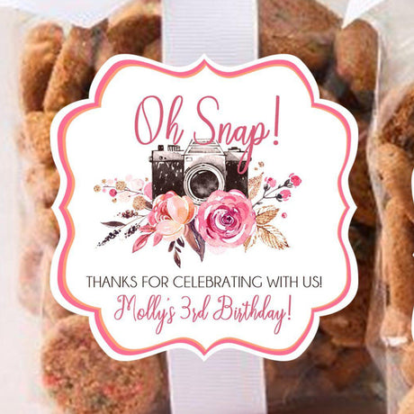 Vintage camera party favor label for girls