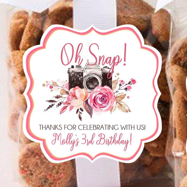 Vintage camera party favor label for girls