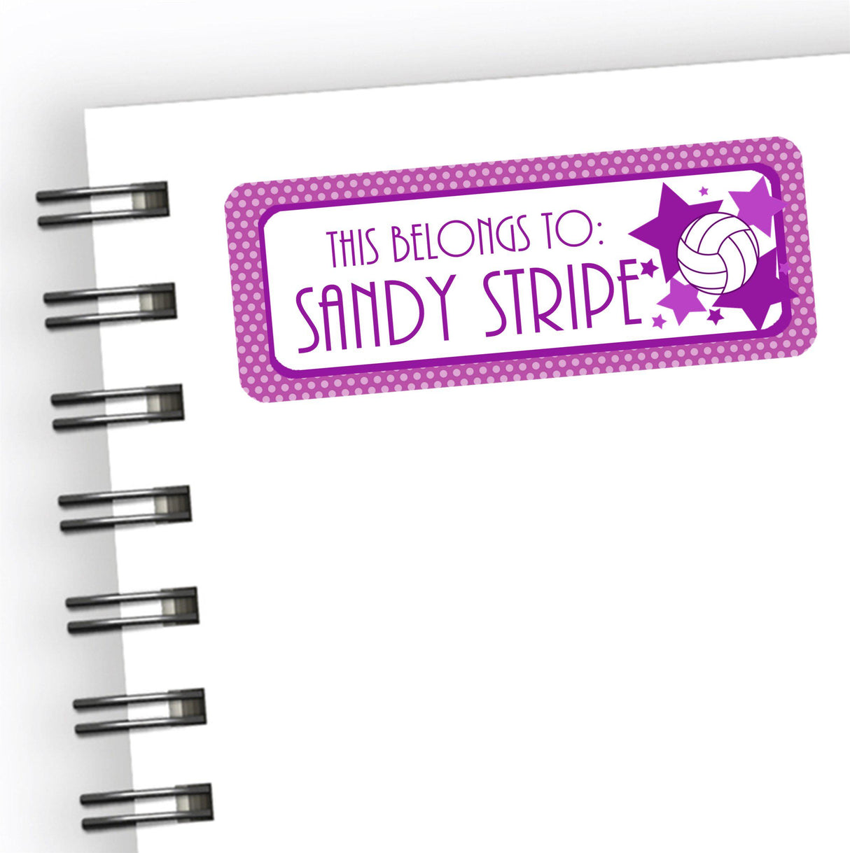 Volleyball back to school name label with volleyball and star accents