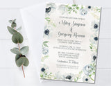 Watercolor anemone flower wedding invitation available in two coordinating floral styles