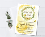 Watercolor bee gender reveal party invitation