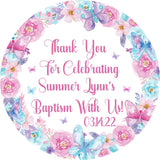 Watercolor butterfly and flower Baptism favor label