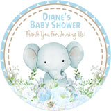 Watercolor elephant baby shower stickers with flowers