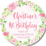 Watercolor flower wreath birthday favor label