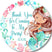 Watercolor mermaid birthday sticker with brown hair and teal tail