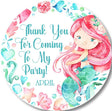 Watercolor mermaid birthday sticker with pink hair and teal tail