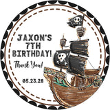 Watercolor pirate ship birthday sticker with black sails
