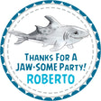 Watercolor shark birthday sticker with blue border