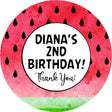 Watercolor watermelon birthday sticker with seeds and personalized name