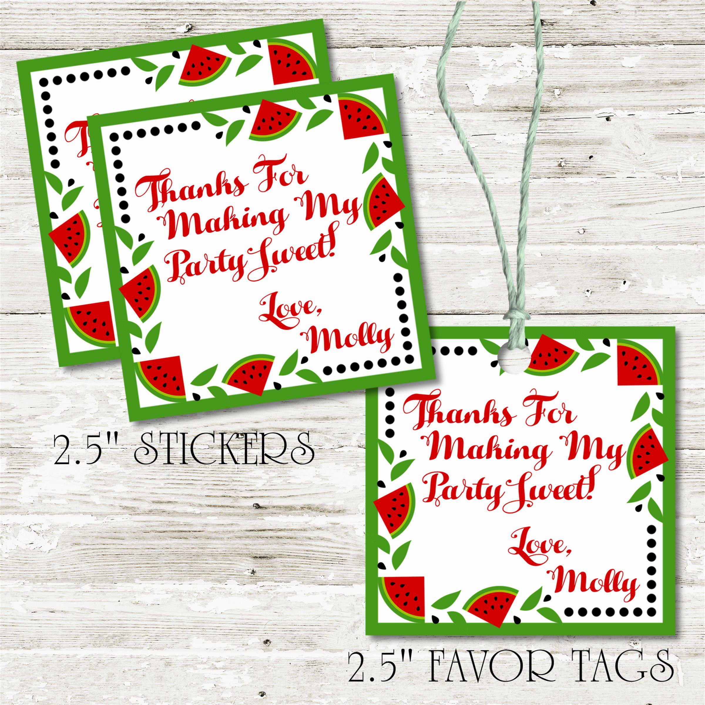 Watermelon Birthday Party Stickers Or Favor Tags