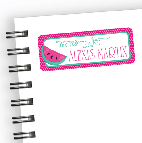 Watermelon back to school name labels with fruit illustration