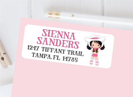 Western cowgirl address labels with pink accents