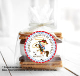 Western party favor sticker with cowboy and white horse